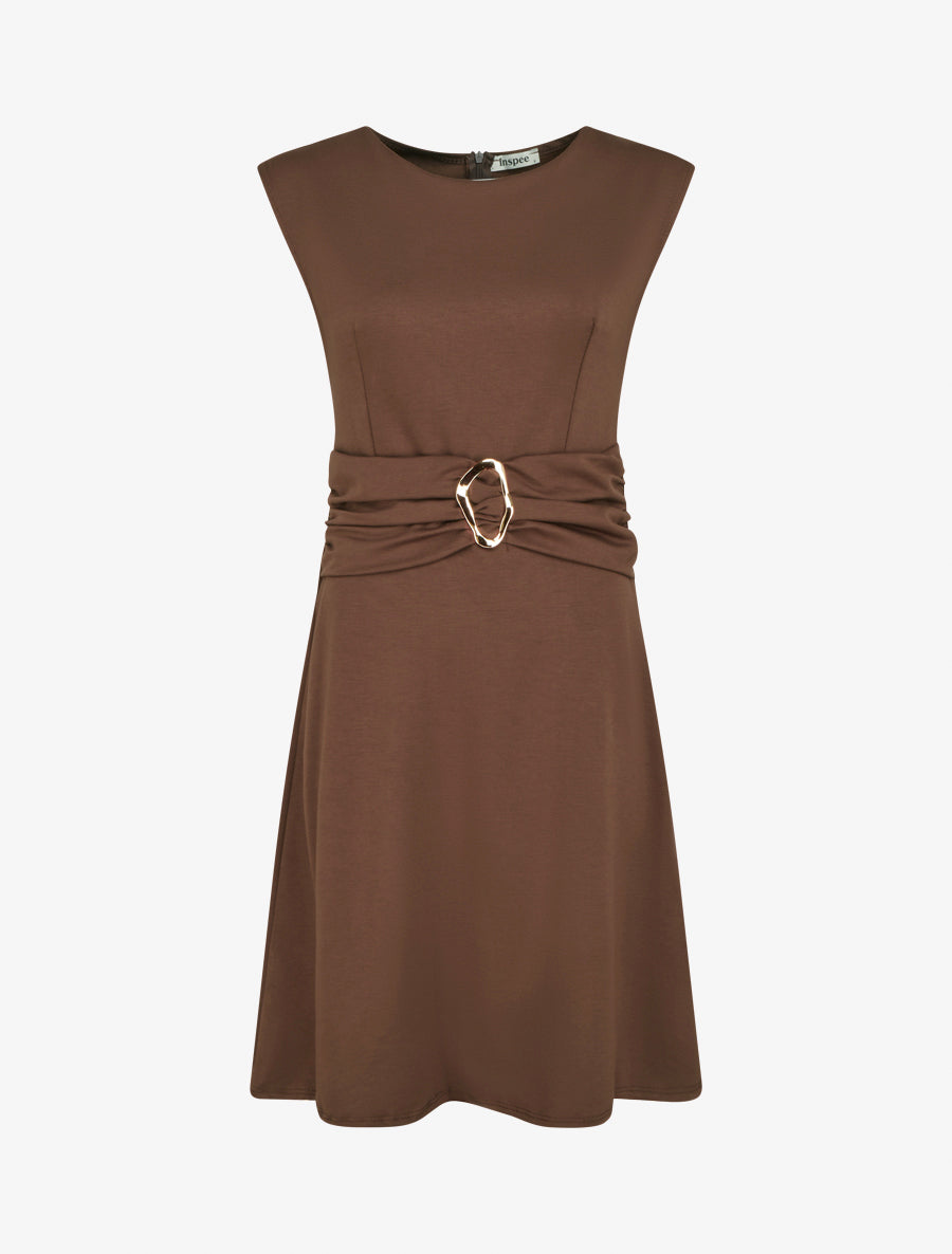 Robe evasée sans manches à boucle - Marron - 1