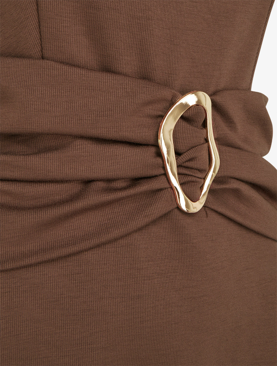 Robe evasée sans manches à boucle - Marron - 3