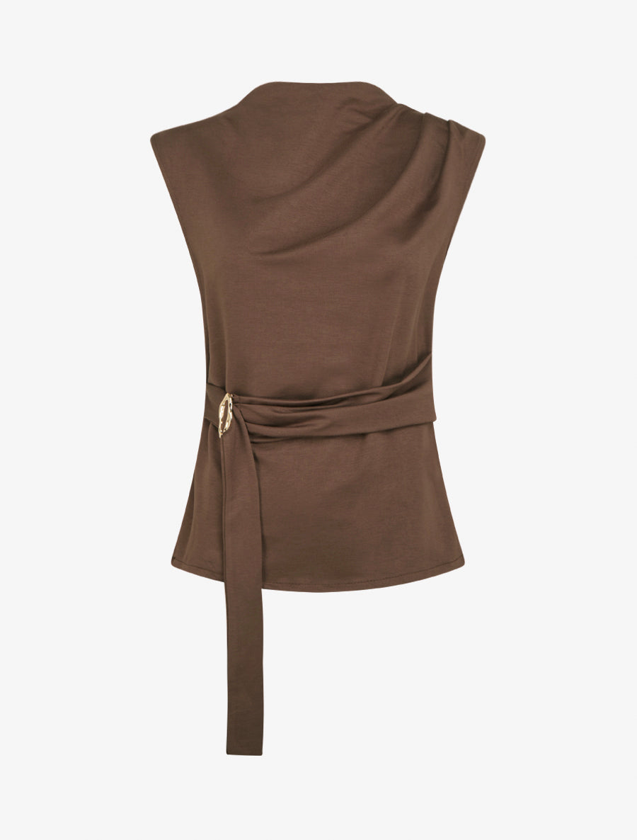 Top droit sans manches à boucle - Marron - 1
