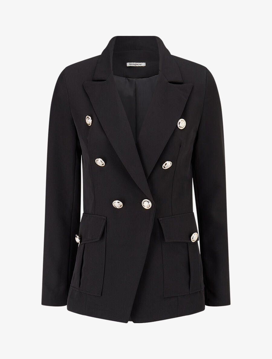 Veste boutonnée à grandes poches - Noir - 1