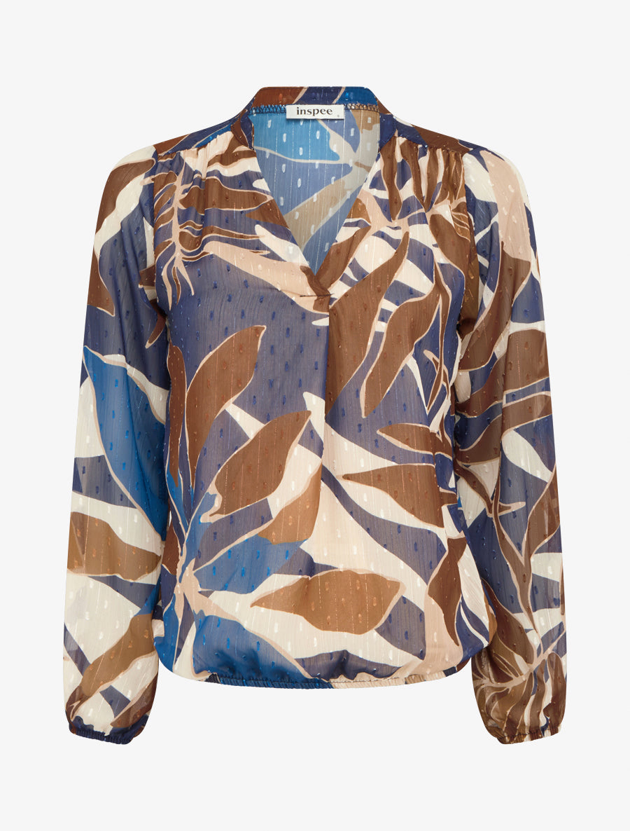 Top irisé en voile imprimé feuilles - Marine - 1