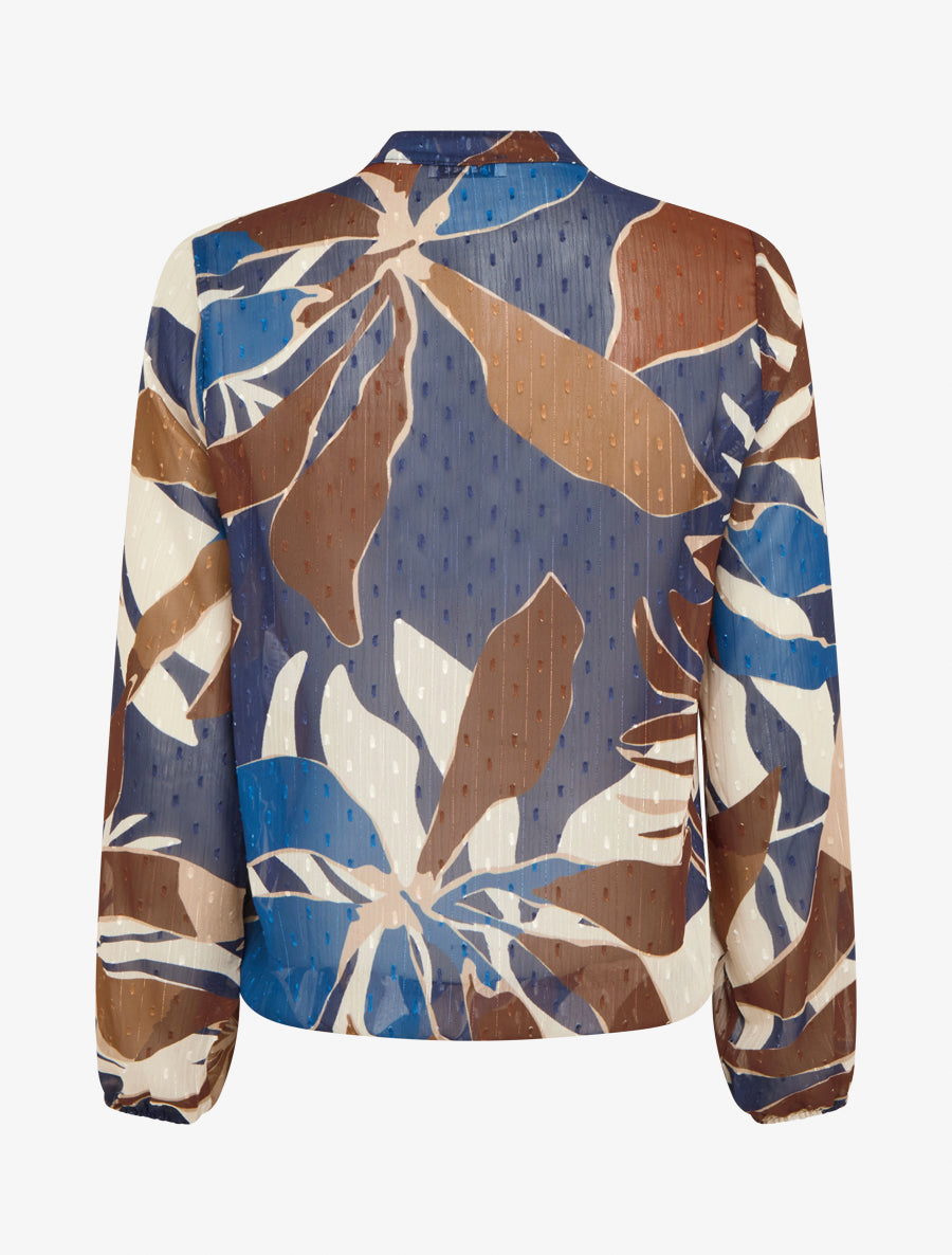 Top irisé en voile imprimé feuilles - Marine - 2