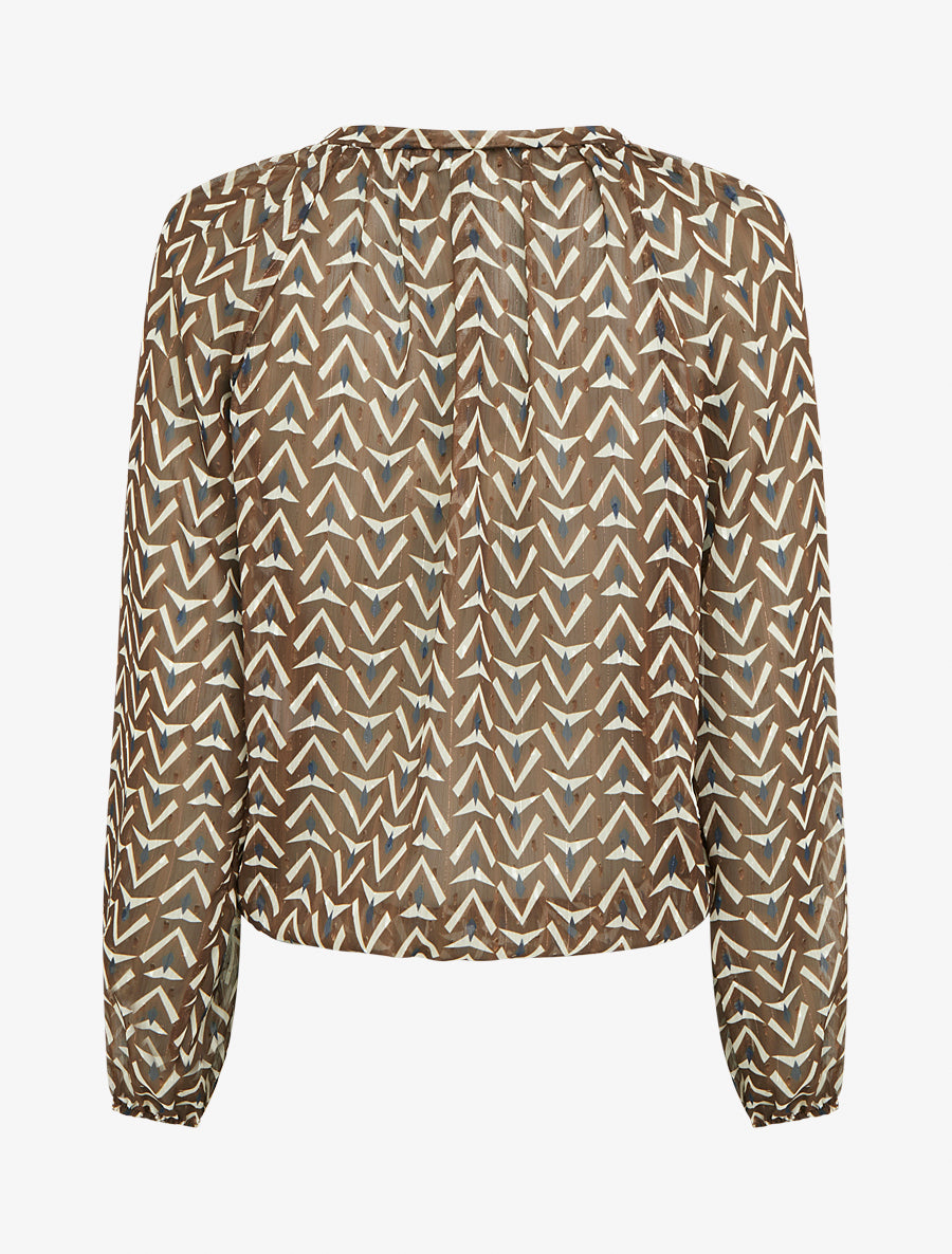 Top boule en voile imprimé graphique - Marron - 2