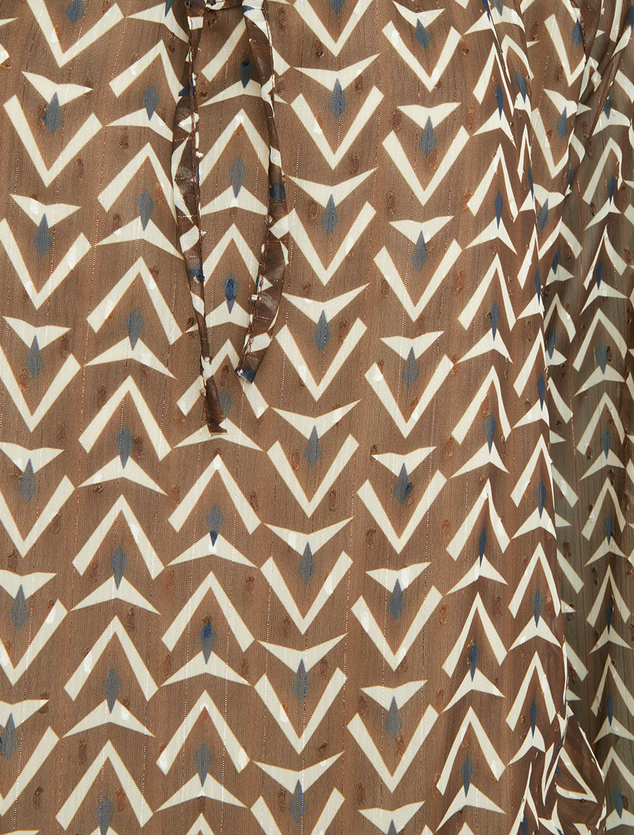 Top boule en voile imprimé graphique - Marron - 3