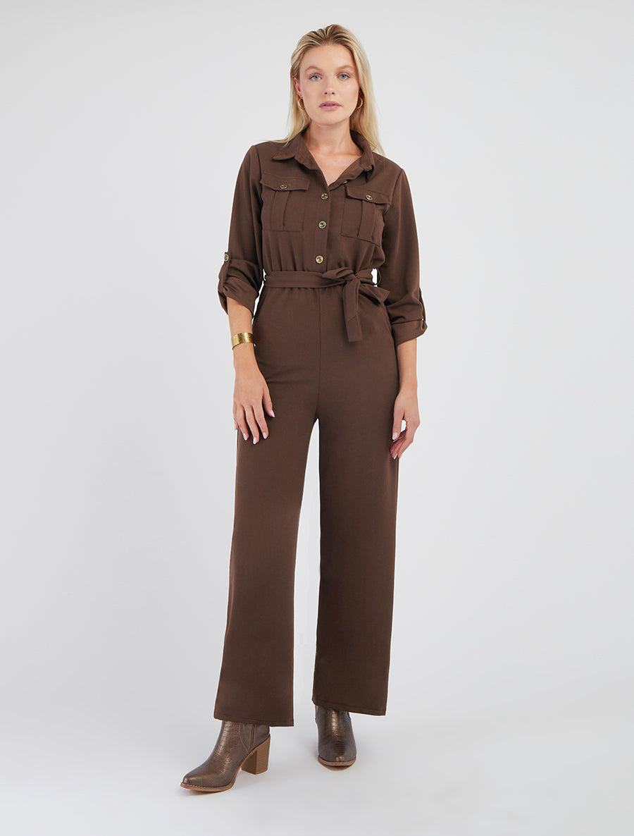 Combinaison unie à taille élastiquée - Marron