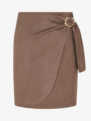 Jupe portefeuille en suédine à boucle - Marron - 1