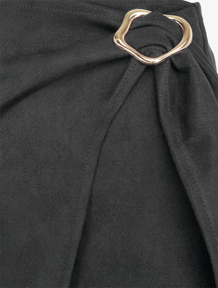 Jupe portefeuille en suédine à boucle - Noir - 3