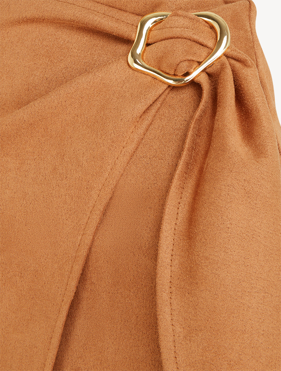 Jupe portefeuille en suédine à boucle - Camel - 3
