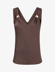 Top satiné à empiècement bijoux - Marron - 1