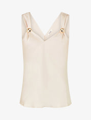 Top satiné à empiècement bijoux - Beige - 1