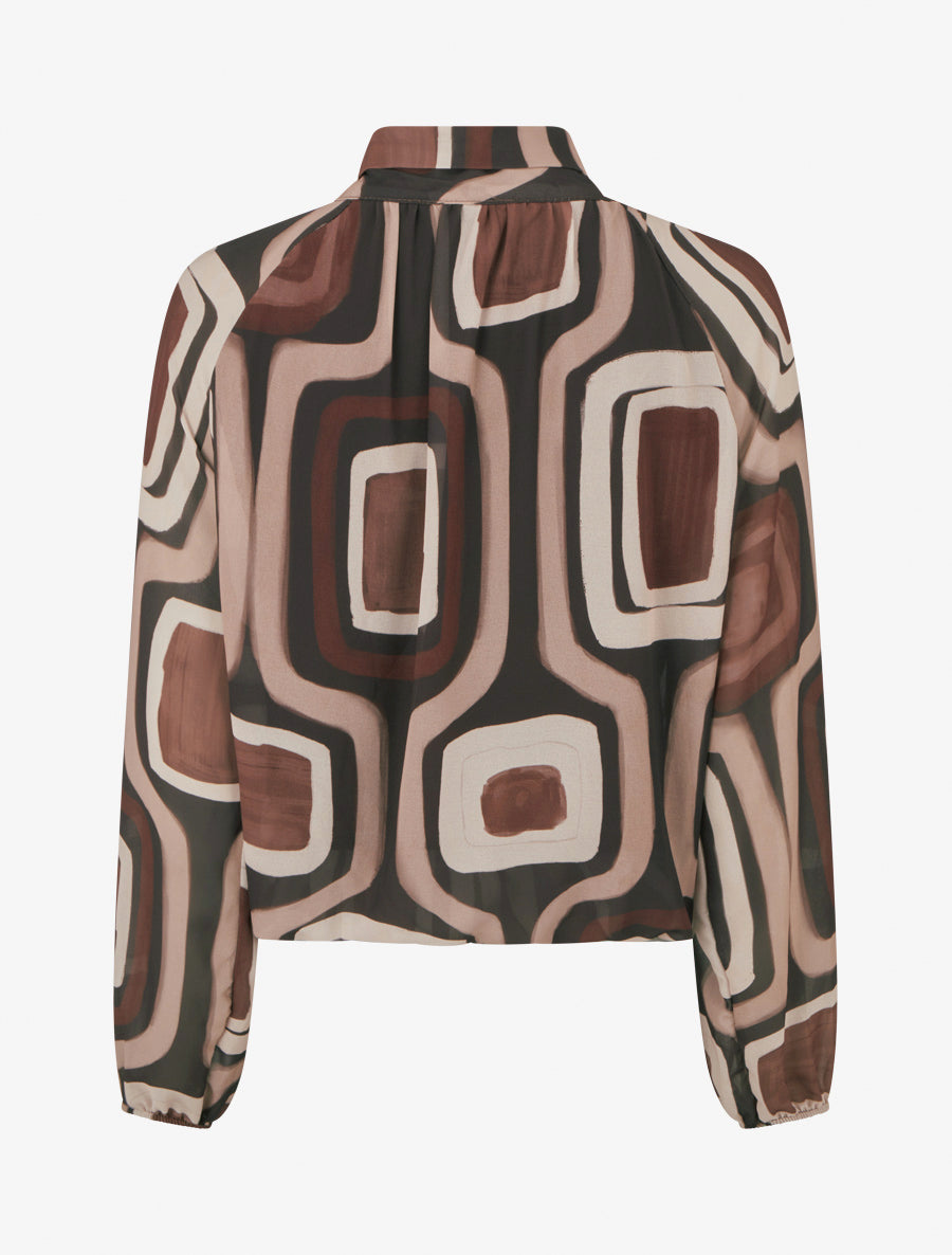 Blouse en voile imprimé rétro à nouer - Marron - 2