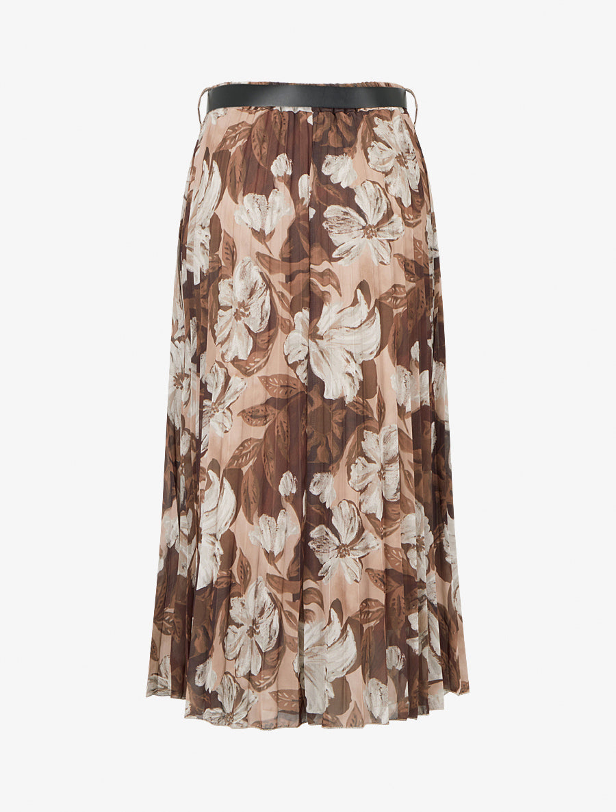 Jupe mi-longue plissée imprimé floral - Marron - 2