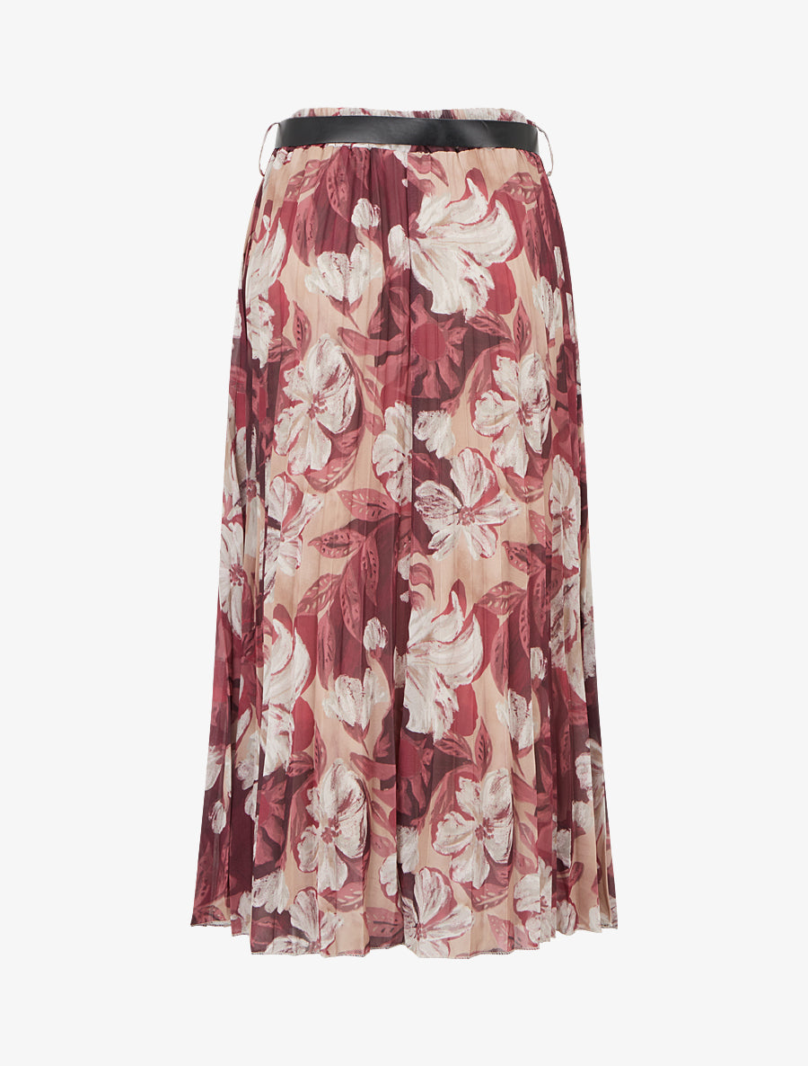 Jupe mi-longue plissée imprimé floral - Prune - 2