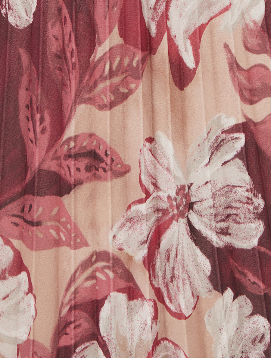 Jupe mi-longue plissée imprimé floral - Prune - 3