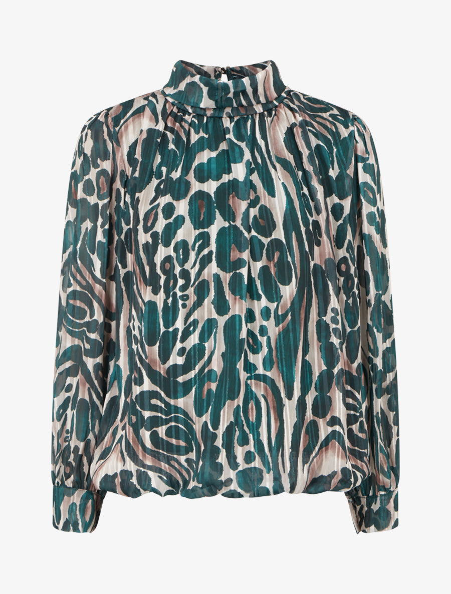 Blouse en voile imprimé léopard - Vert sapin - 1