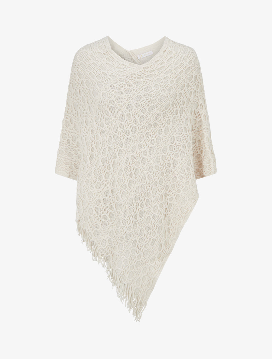 Poncho asymétrique uni à franges - Beige - 1