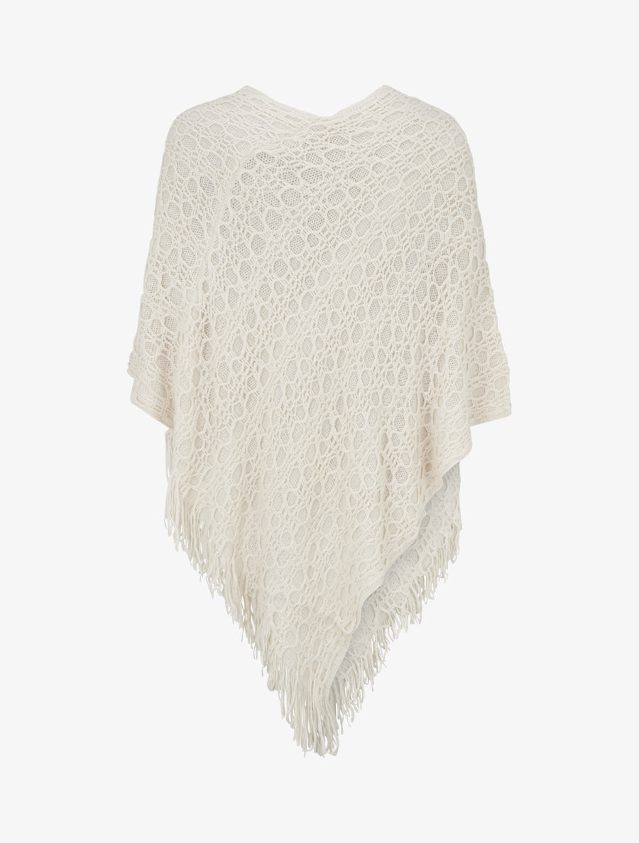 Poncho asymétrique uni à franges - Beige - 2