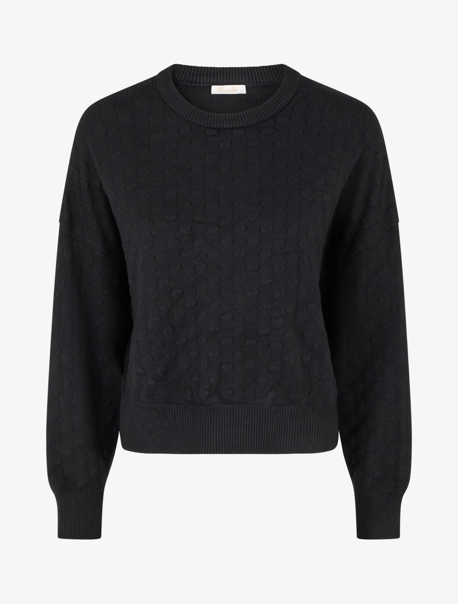 Pull court et ample en maille texturée - Noir - 1