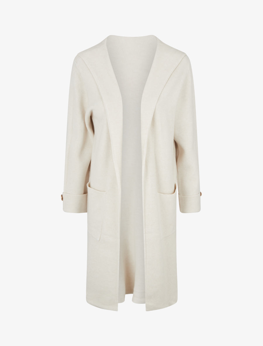 Gilet droit long à capuche - Beige clair - 1