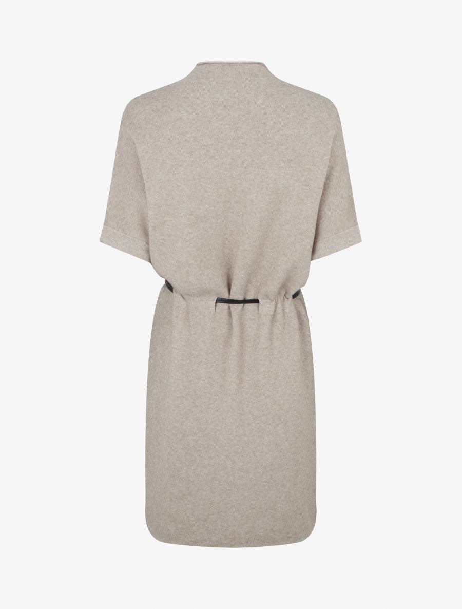 Robe pull droite à manches courtes - Taupe clair - 2