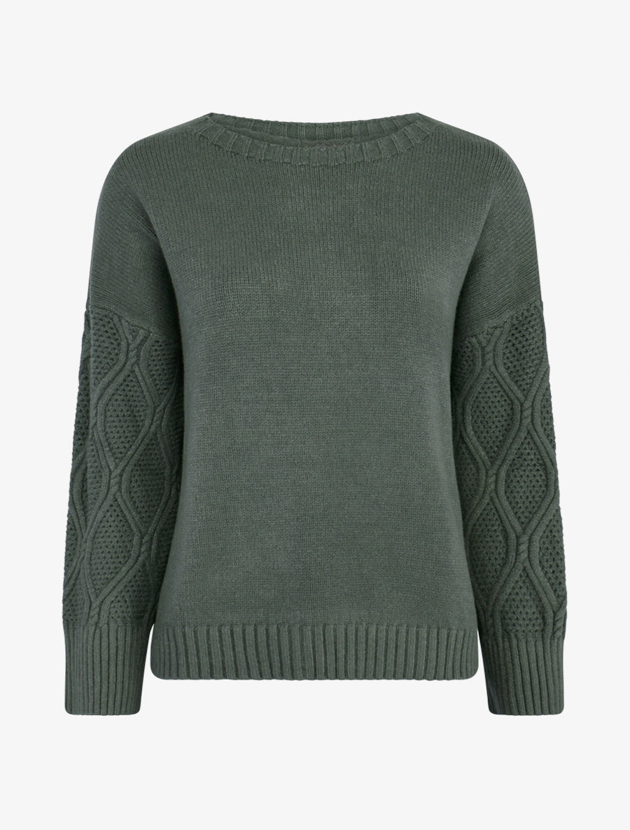 Pull uni à manches ajourées - Vert militaire - 1