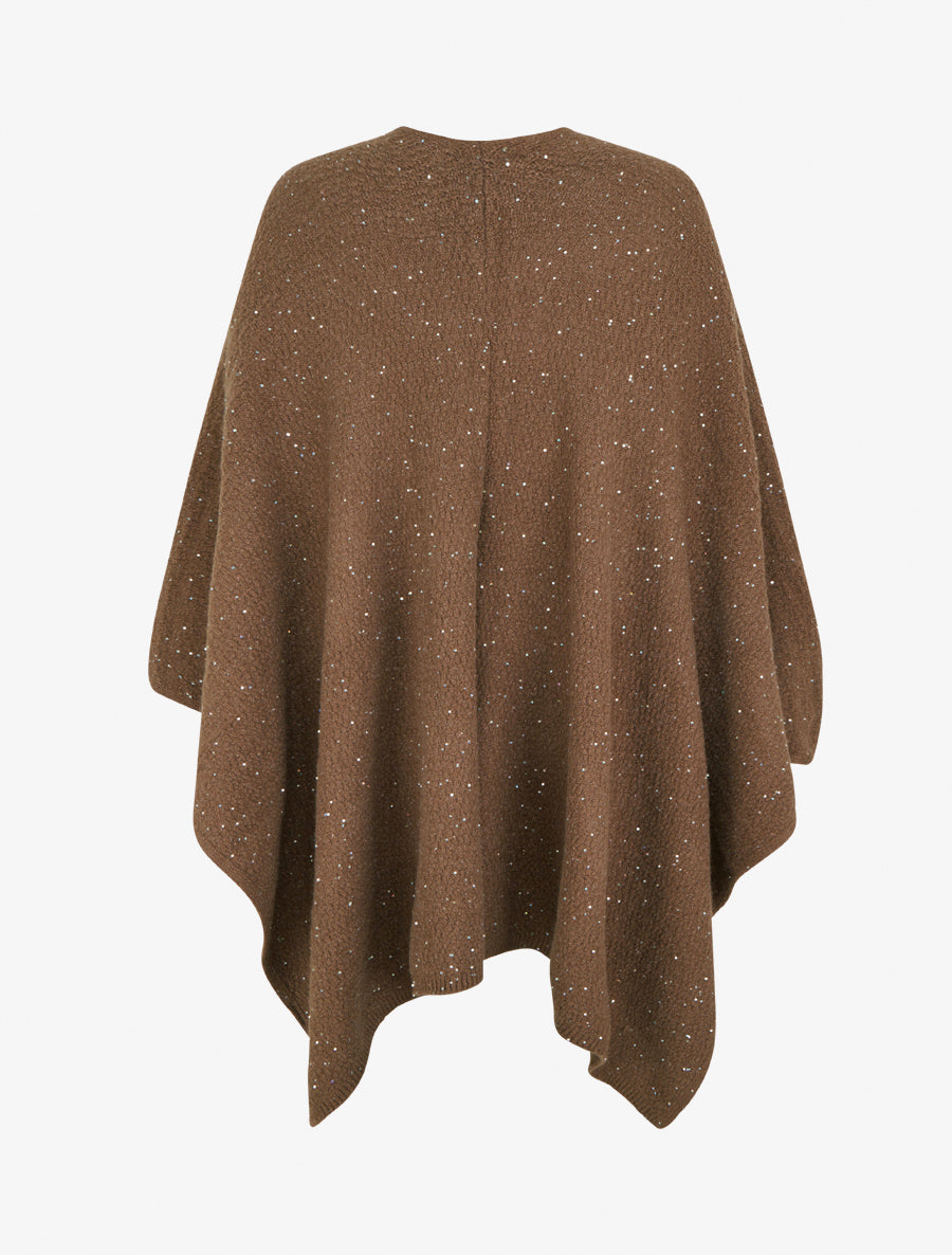 Poncho long uni à sequins - Marron - 2