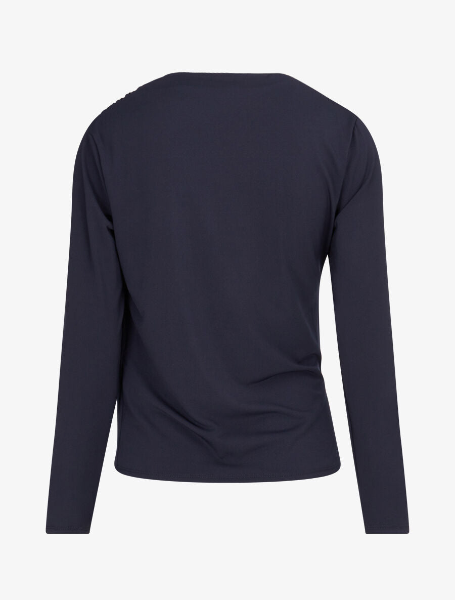 Top à col asymétrique plissé - Marine - 2