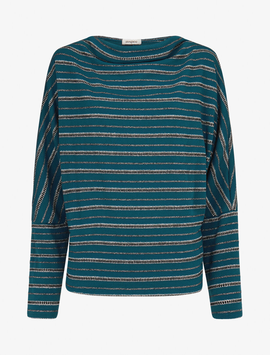 Pull dolman à rayures irisées - Bleu pétrole - 4