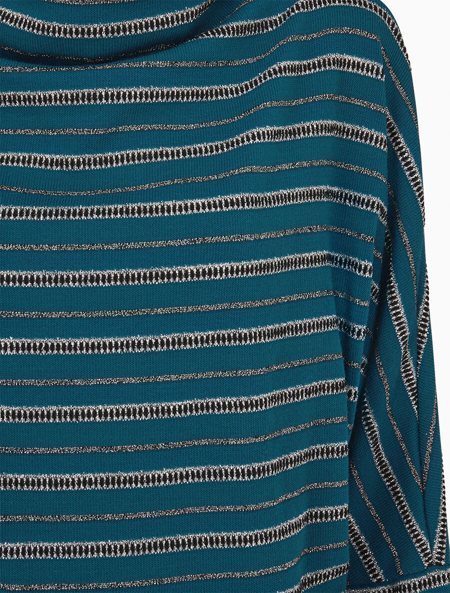 Pull dolman à rayures irisées - Bleu pétrole - 3