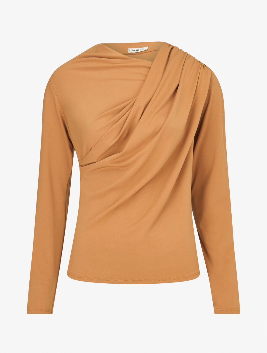 Top à col asymétrique plissé - Camel - 5