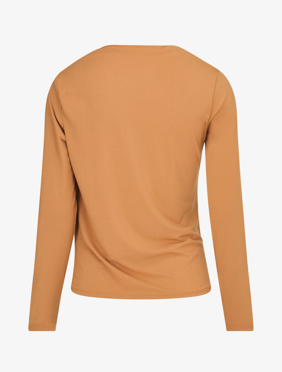Top à col asymétrique plissé - Camel - 2