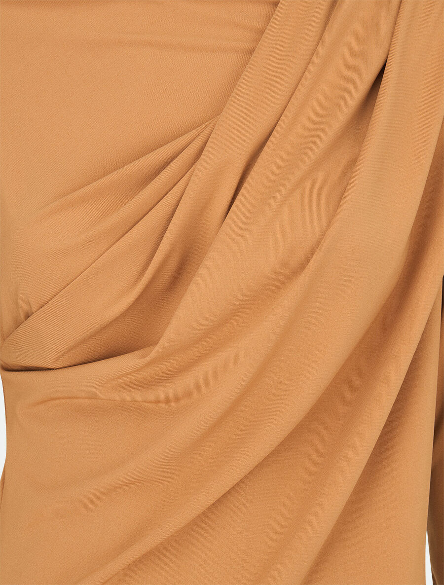 Top à col asymétrique plissé - Camel - 3