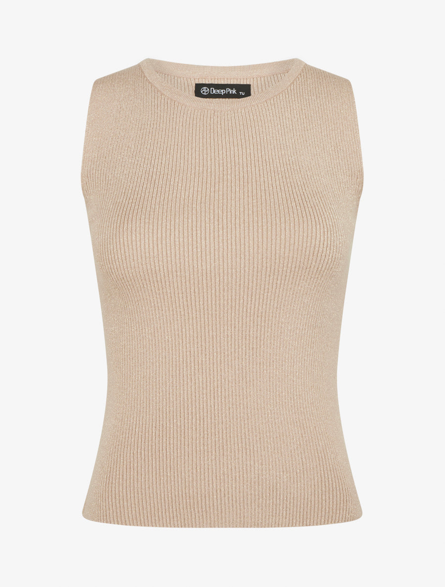 Débardeur côtelé irisé coupe ajustée - Beige - 1