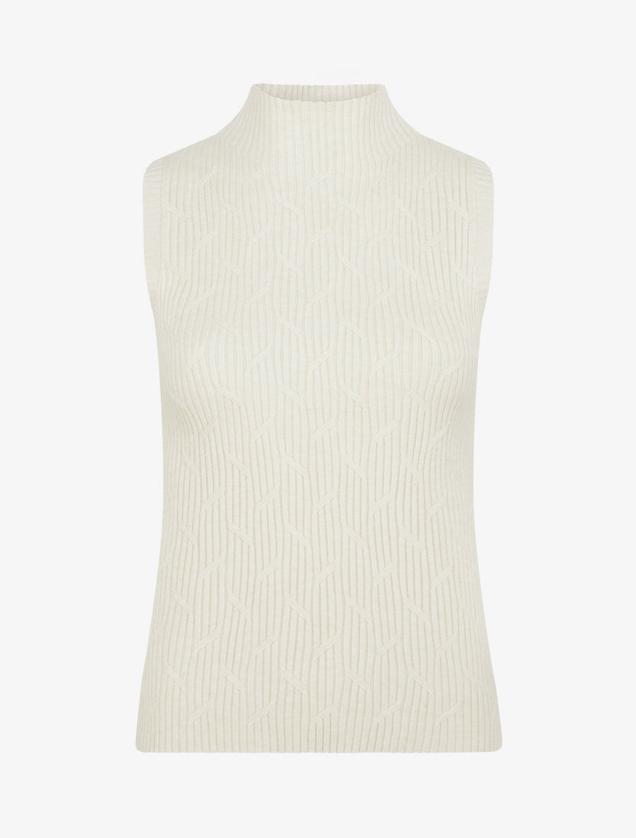 Débardeur en maille fantaisie à col montant - Beige - 1