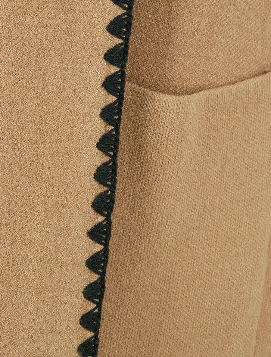 Gilet long à capuche et liseré brodé - Camel - 3