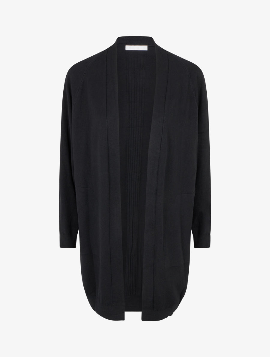 Gilet long ample à manches chauve-souris - Noir - 1