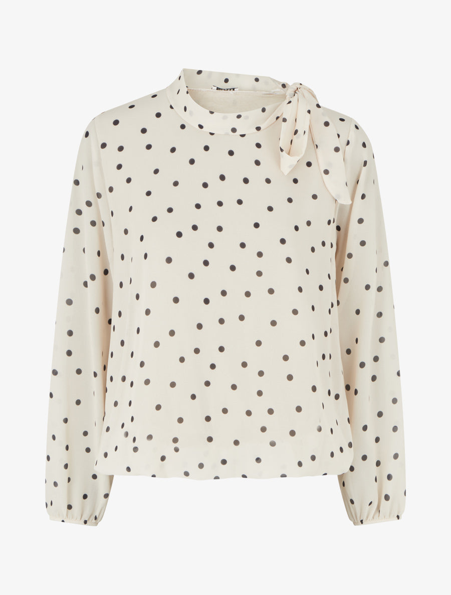 Top à pois et col lavallière - Beige - 1