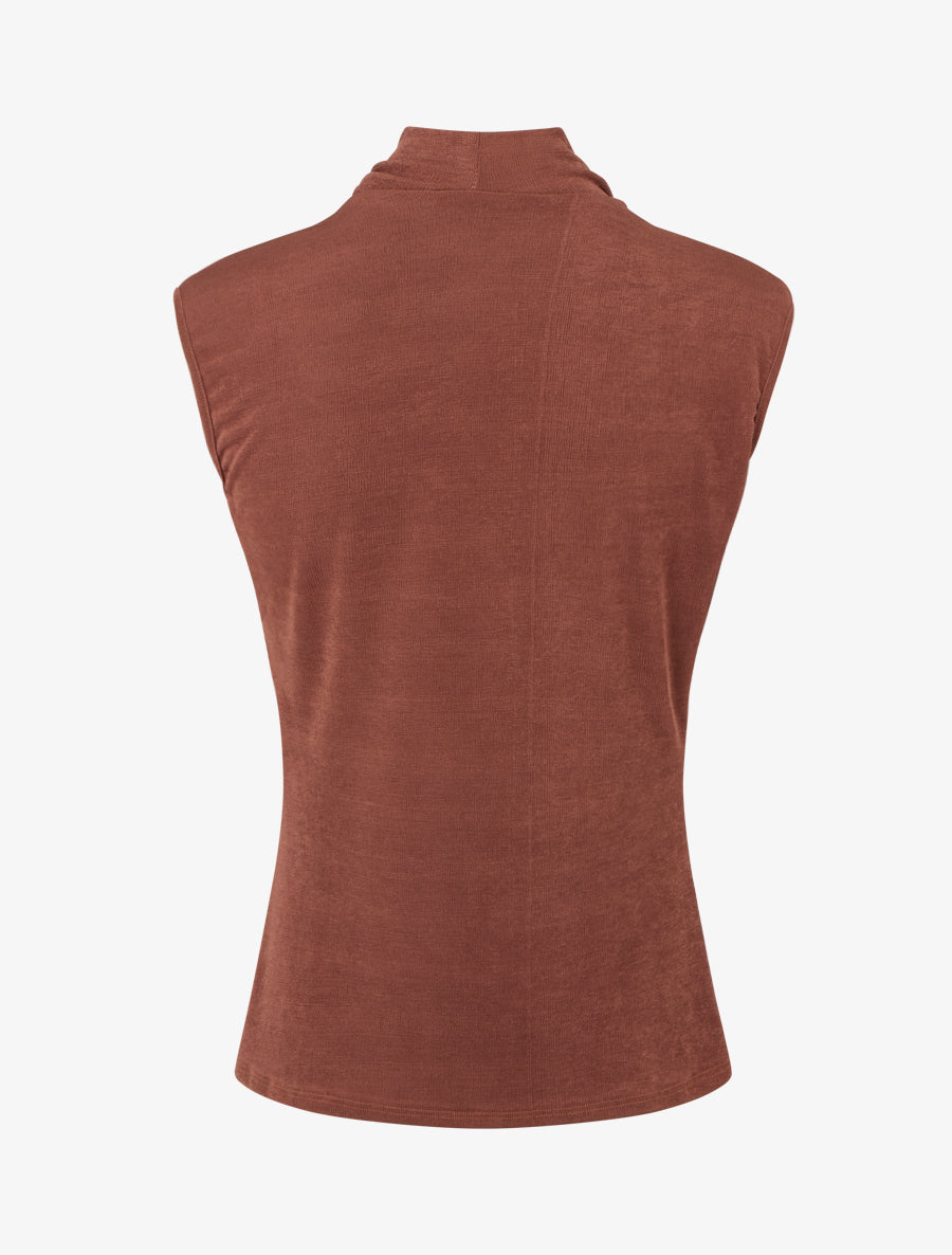 Top uni sans manches à col bénitier - Marron - 2