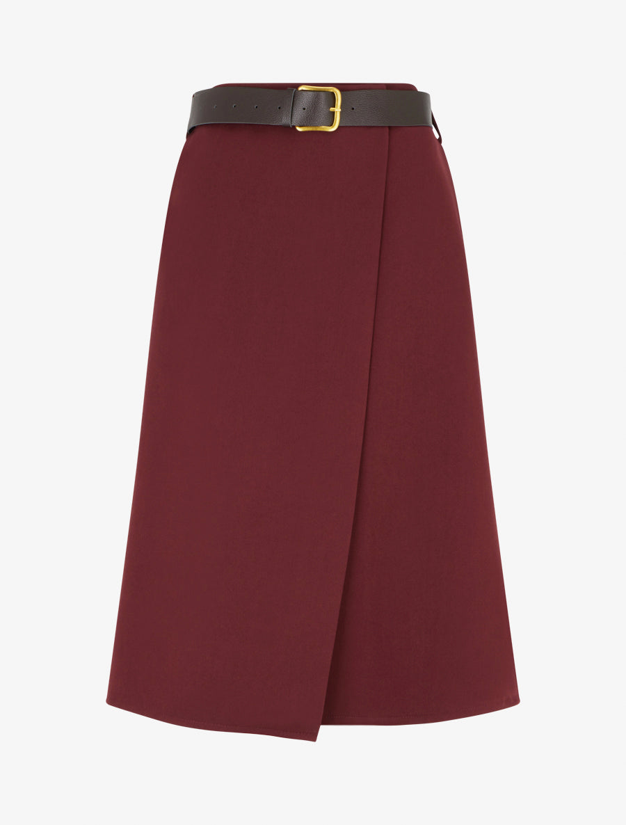 Jupe mi-longue style portefeuille - Bordeaux - 1