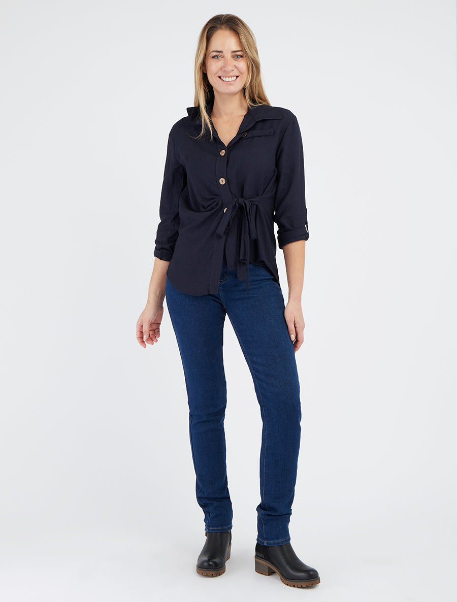 Chemise asymétrique effet drapé - Marine