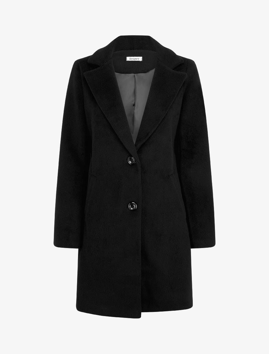 Manteau mi-long à col cranté - Noir - 1