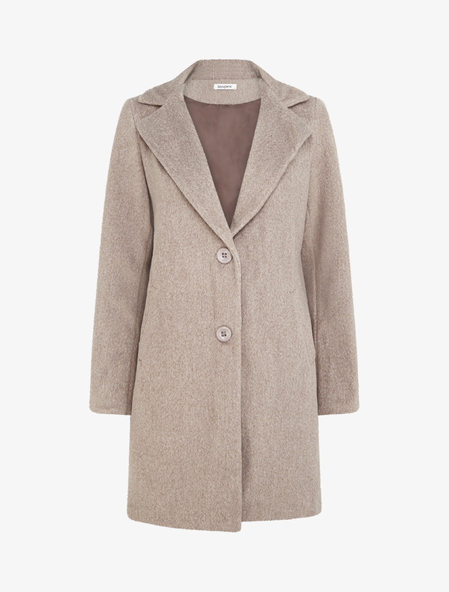 Manteau mi-long à col cranté - Taupe - 1
