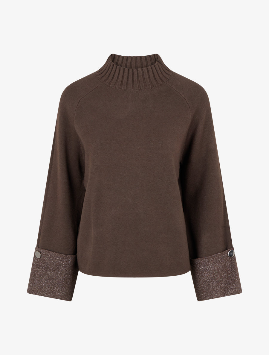Pull à manches à détail irisé - Marron - 1