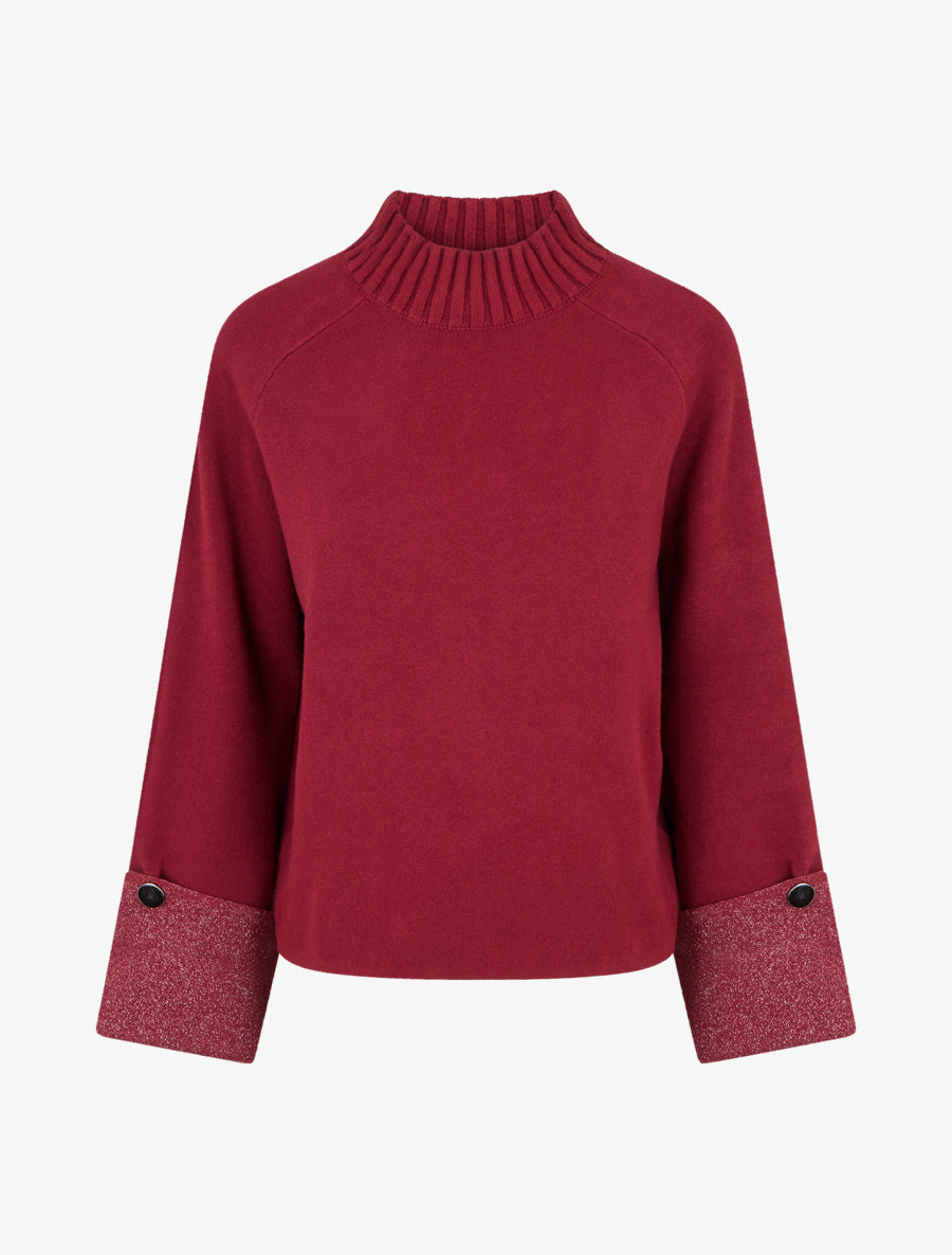 Pull à manches à détail irisé - Lie de vin - 1