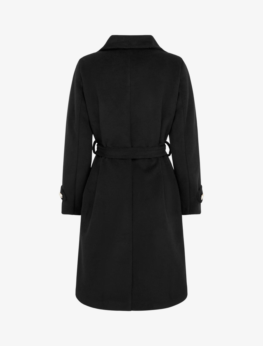Manteau long uni à bouton décoratif - Noir - 2