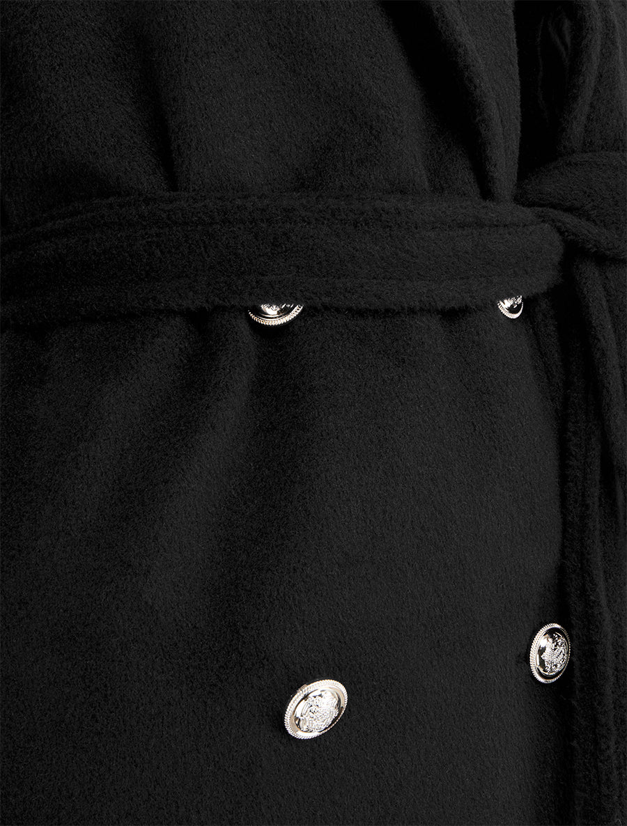 Manteau long uni à bouton décoratif - Noir - 3