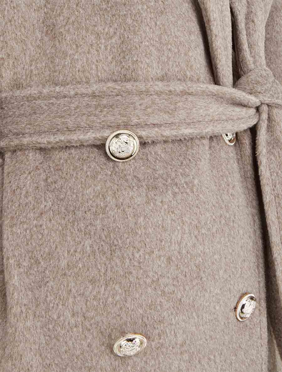 Manteau long uni à bouton décoratif - Taupe - 3