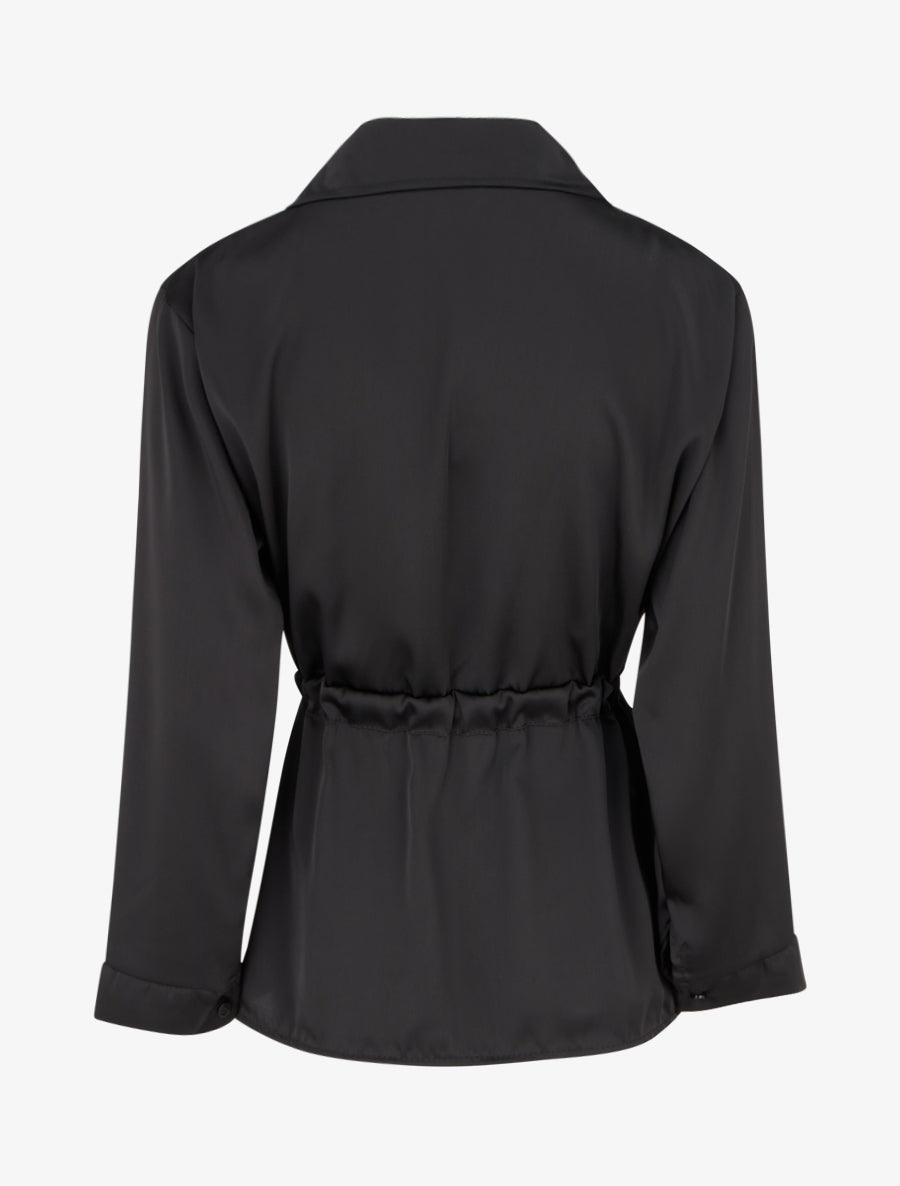 Chemise satinée ample à liens - Noir - 2
