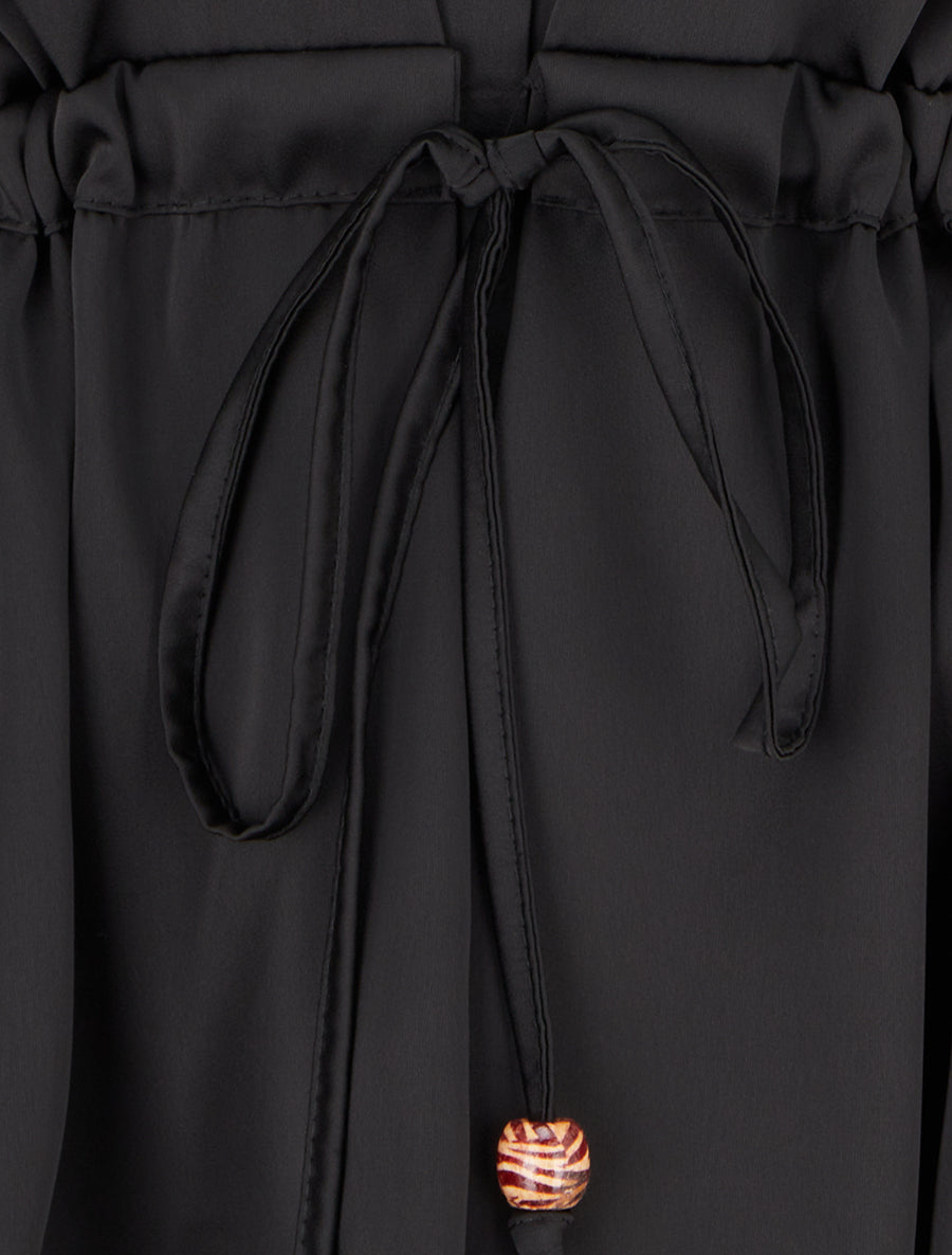 Chemise satinée ample à liens - Noir - 3
