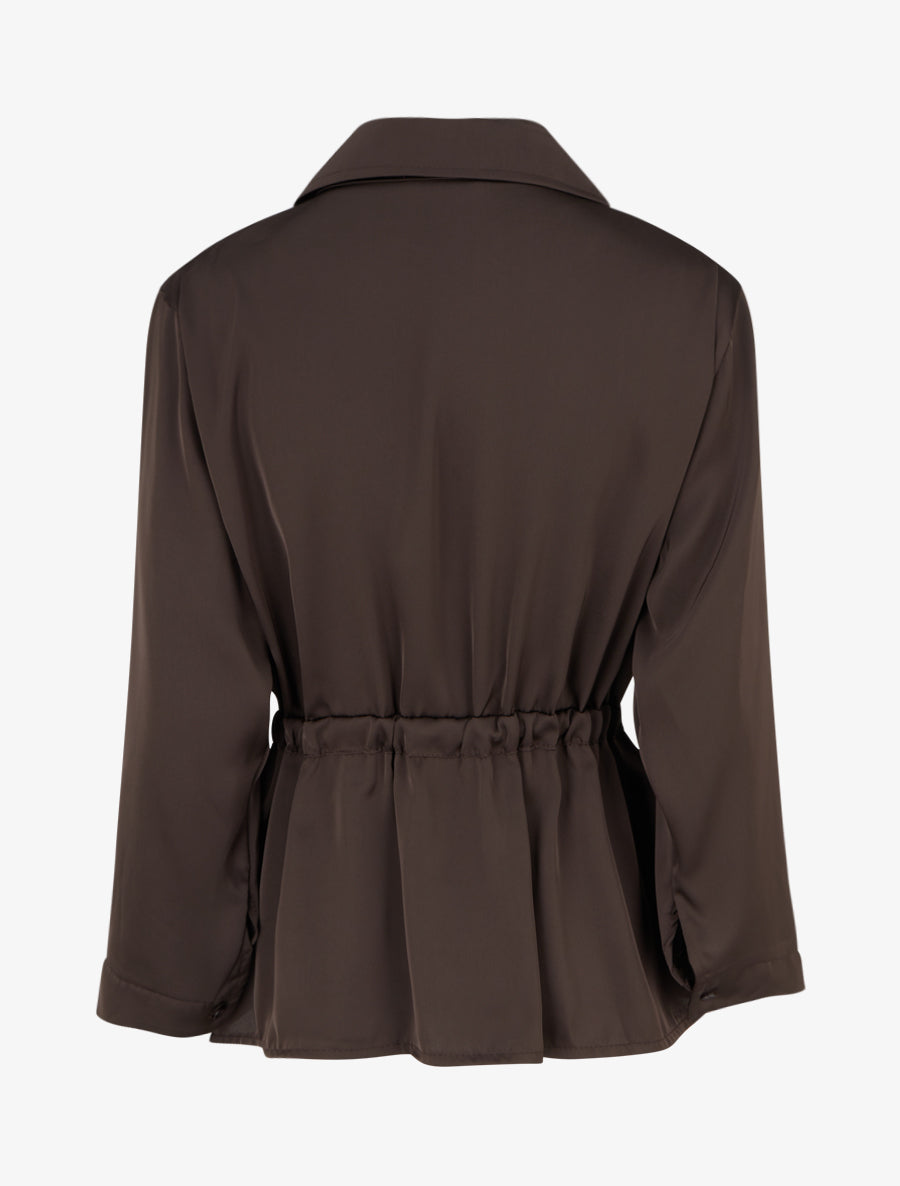 Chemise satinée ample à liens - Brun - 2